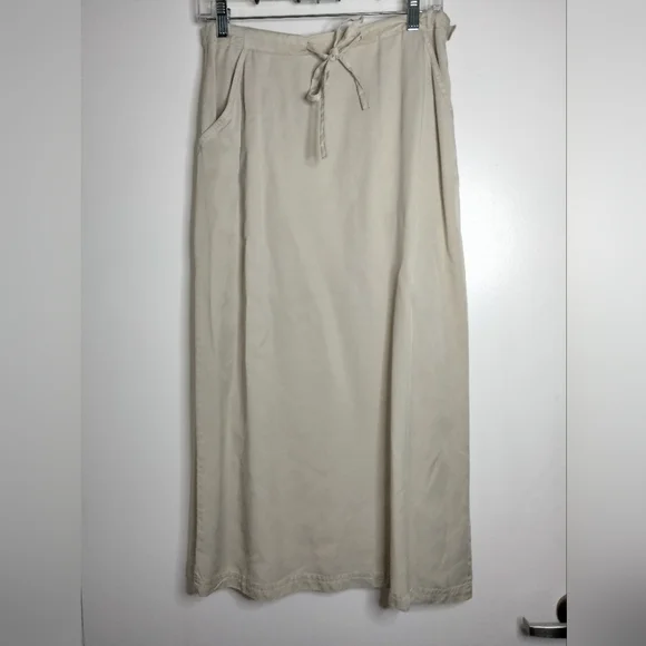 Linden Hill (Size M) Khaki 100% Lyocell Drawstring Slip Pockets Midi/Maxi Skirt - Picture 7 of 12